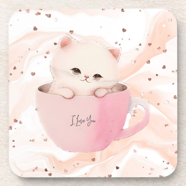 Dessous-de-verre Cute Kitten dans une Tea up (Devant)