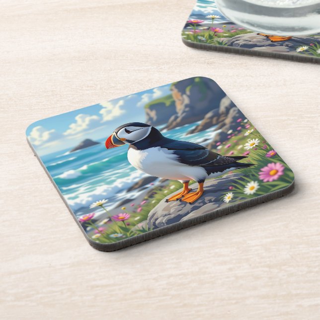 Dessous-de-verre Cute Puffin on the Seashore themed   (Côté gauche)