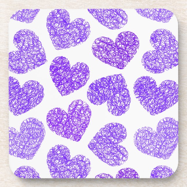 Dessous-de-verre Cute Purple Doodled Heart Valentine's Day Motif (Devant)