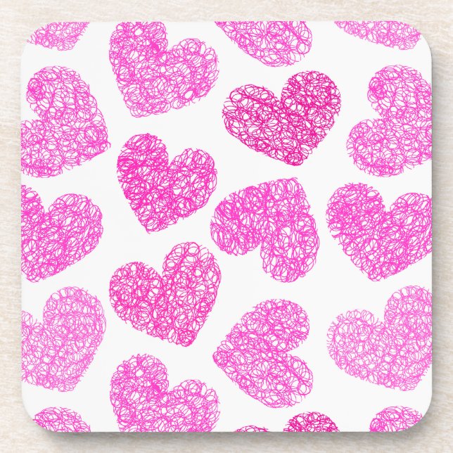 Dessous-de-verre Cute rose Doodled Heart Valentine's Day Motif (Devant)