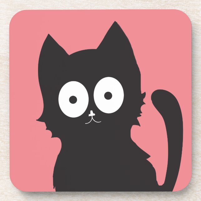 Dessous-de-verre Cute rose noir et blanc Chat Silhouette (Devant)