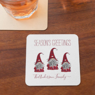 Dessous-de-verre Cute Rustic Plaid Personalized Christmas Gnome Elf