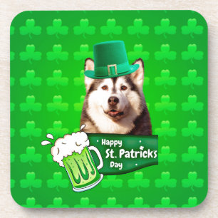 Dessous-de-verre Cute Siberian Husky Chien Casquette St. Patrick's 
