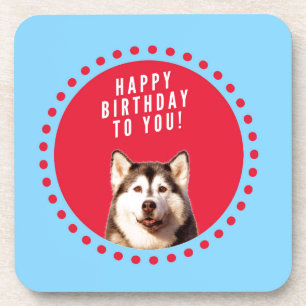 Dessous-de-verre Cute Siberian Husky Joyeux Points rouges bleus d'a