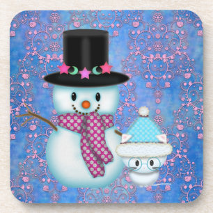 Dessous-de-verre Cute Snowman and Kitten Chrismtas Coasters