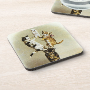 Dessous-de-verre Cute Vintage Chats Victoriens Chatons Jouer, Humou