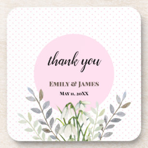 Dessous-de-verre Cute Wedding White Snowdrops Pink Polka Dots