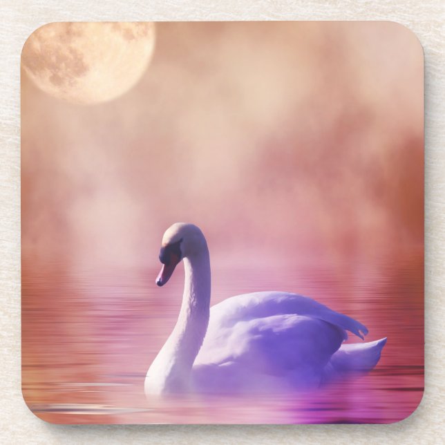 Dessous-de-verre Cygne blanc flottant sur un lac brumeux (Devant)