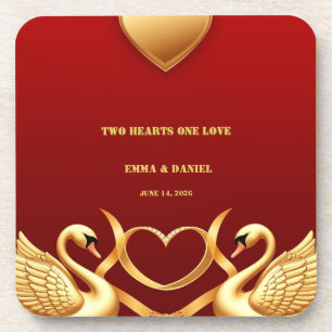 Dessous-de-verre Cygne de mariage or rouge Décoration pour couple �