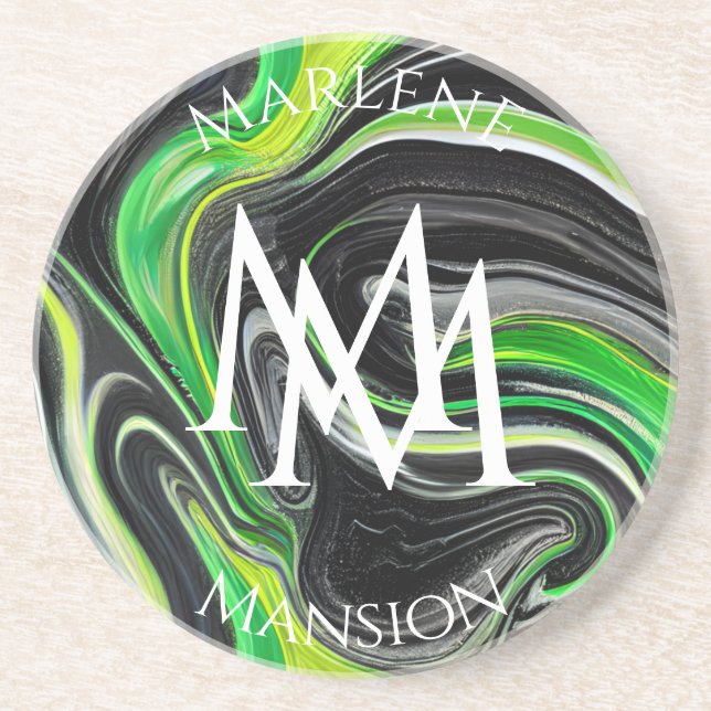 Dessous de verre d'abrasion verte et noire en marb (Devant)