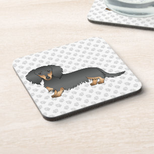 Dessous-de-verre Dachshund à poil long noir et feu, chien de dessin