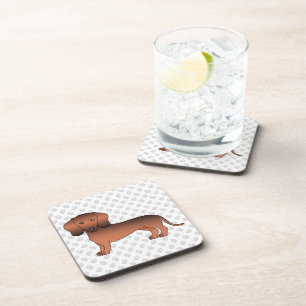 Dessous-de-verre Dachshund de dessin animé aux poils courts rouge s