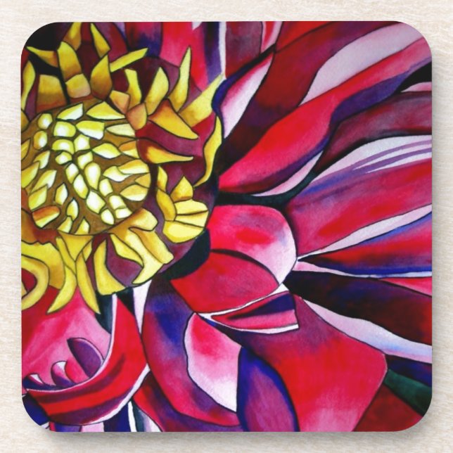 Dessous-de-verre Dahlia fleur originale aquarelle abstraite art (Devant)