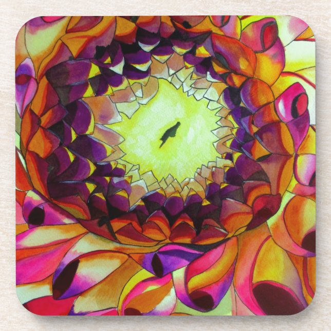 Dessous-de-verre Dahlia pourpre art floral abstrait original (Devant)