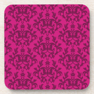 Dessous-de-verre Damas rose foncé "Kangaroo Paws" ensemble de 6 des
