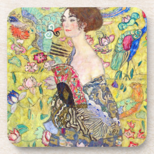 Dessous-de-verre Dame avec ventilateur par Gustav Klimt, Japonisme