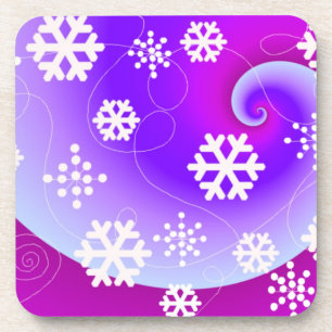 Dessous-de-verre Dancing Snowflakes on a Purple Swirl Background