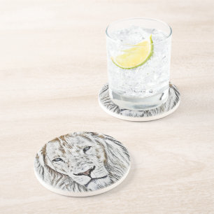 Dessous de verre de boisson Lion blanc