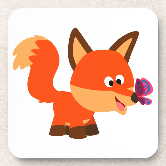Dessous de verre De Cartoon Fox Et Papillon Set (Devant)