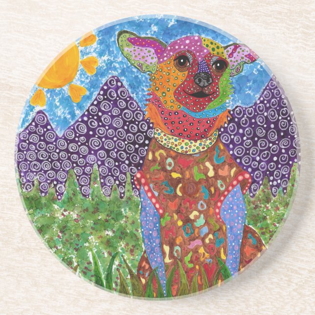 Dessous de verre de chien mâché en bleu (Devant)