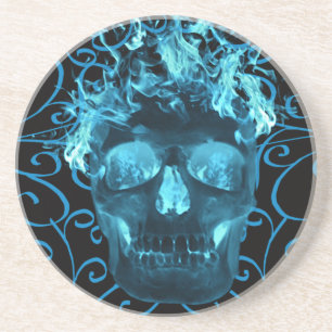 Dessous de verre de crâne bleu flamme