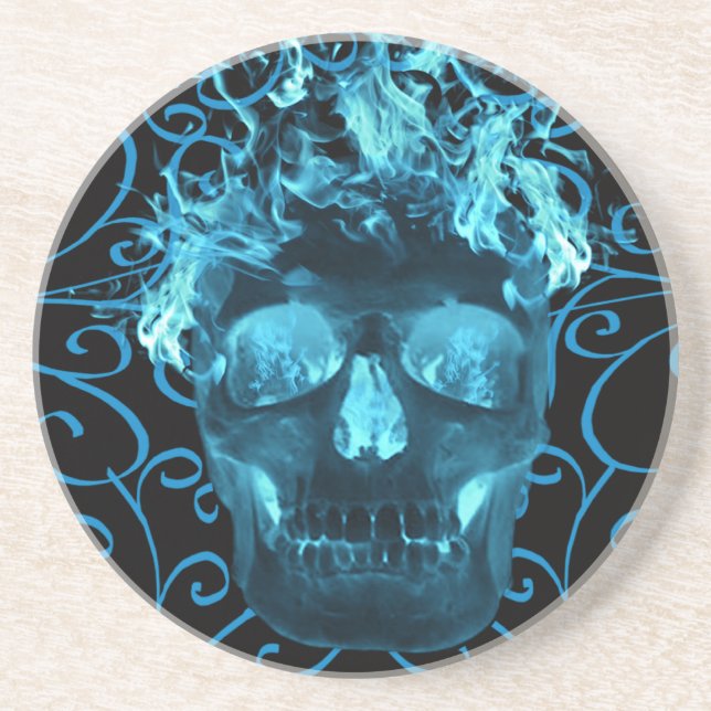 Dessous de verre de crâne bleu flamme (Devant)