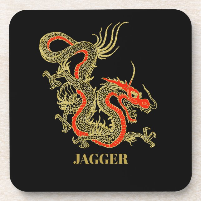 Dessous de verre de dragon chinois Imaginaire noir (Devant)
