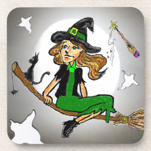 Dessous de verre de fête d'Halloween en sorcière