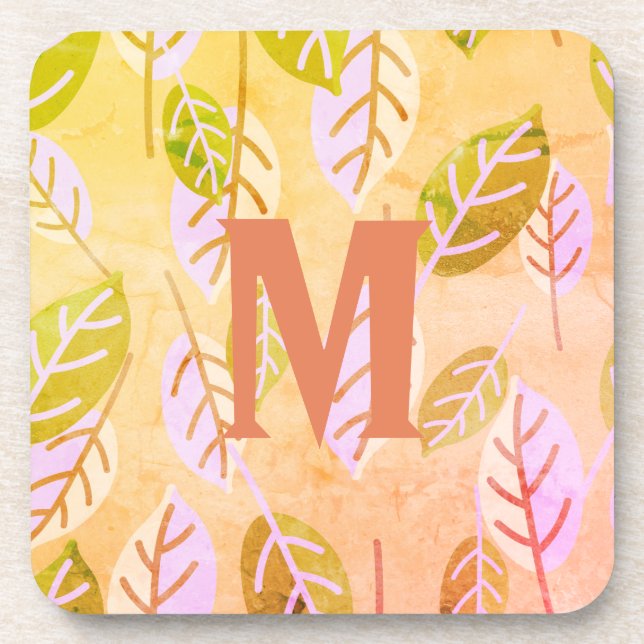 Dessous de verre de feuilles Abstraites Monogramme (Devant)
