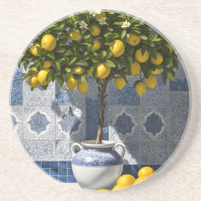 Dessous de verre de grès citron méditerranéen ital (Devant)