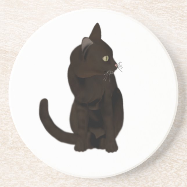 Dessous de verre de grès de chat noir (Devant)