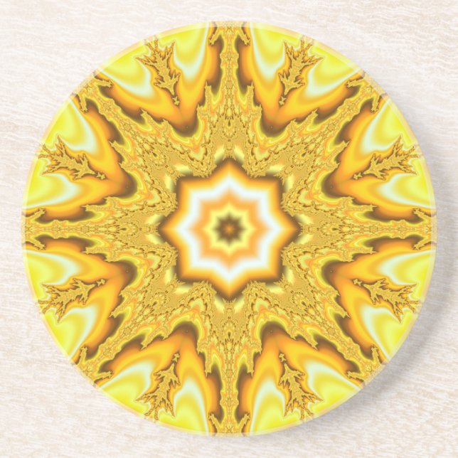 Dessous de verre de grès de fractale d'étoile d'or (Devant)