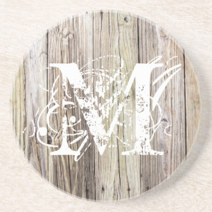Dessous de verre de grès Monogramme en bois patiné