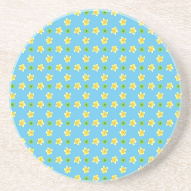 Dessous de verre de grès Primroses, Turquoise, Pol (Devant)