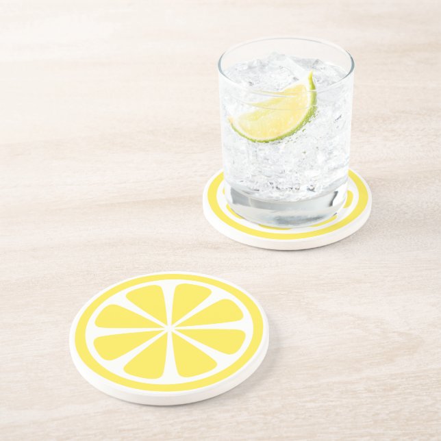 Dessous de verre de grès rond de chaux jaune citro (Côté)