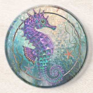 Dessous de verre de grès rond Mosaïque de Seahorse