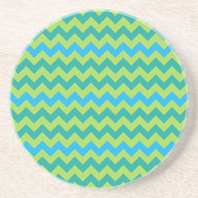 Dessous de verre de grès rond : Turquoise, Chevron (Devant)