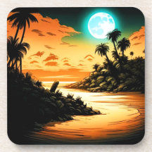 Dessous de verre de la lune de l'île tropicale