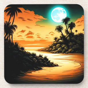 Dessous de verre de la lune de l'île tropicale