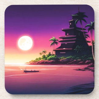 Dessous de verre de la lune de l'île tropicale