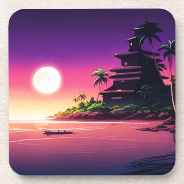 Dessous de verre de la lune de l'île tropicale (Devant)