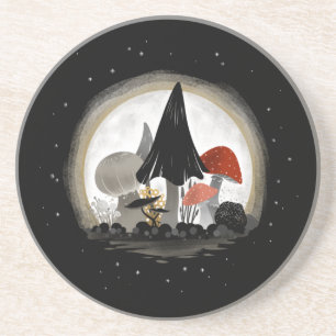 Dessous de verre de la lune de récolte de champign