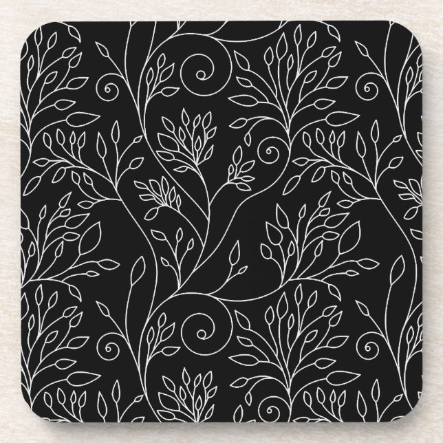 Dessous de verre de liège à fleurs noir et blanc (Devant)