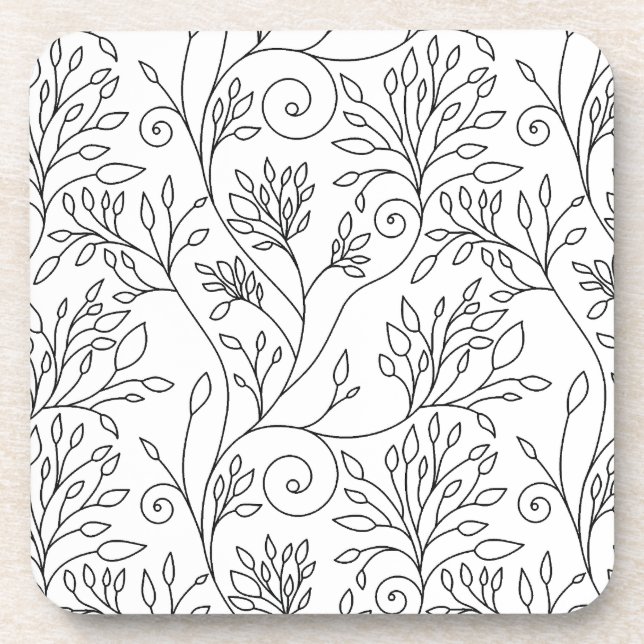 Dessous de verre de liège à fleurs noir et blanc (Devant)