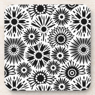 dessous de verre de liège à fleurs noir et blanc