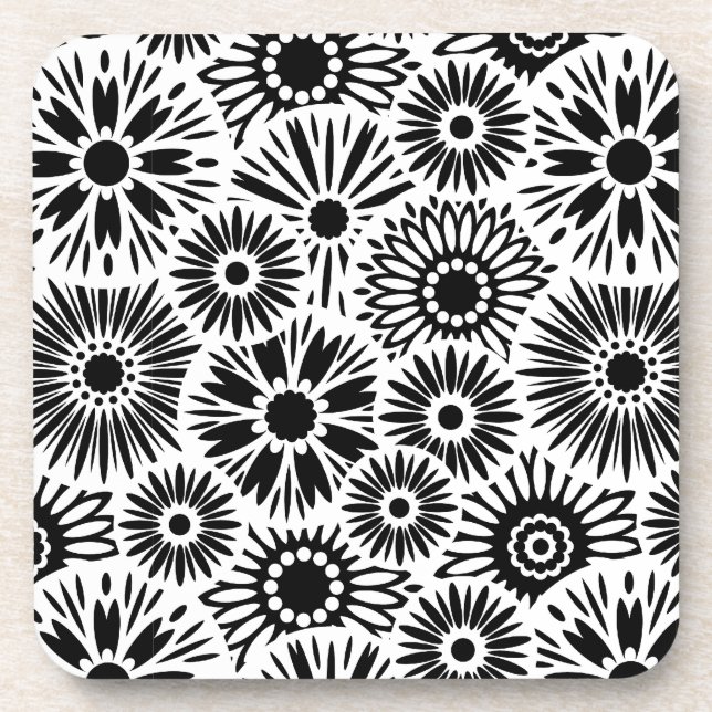dessous de verre de liège à fleurs noir et blanc (Devant)