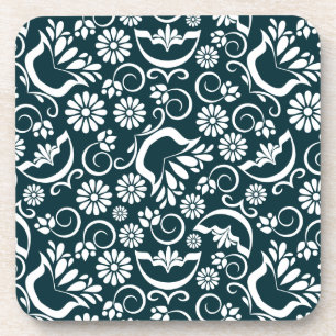 dessous de verre de liège à fleurs noir et blanc