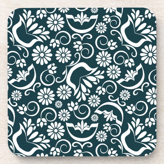 dessous de verre de liège à fleurs noir et blanc (Devant)
