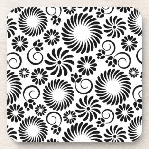 dessous de verre de liège à fleurs noir et blanc