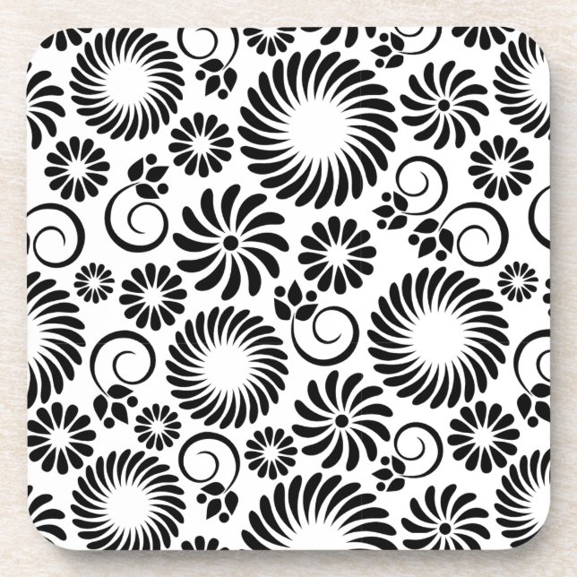 dessous de verre de liège à fleurs noir et blanc (Devant)